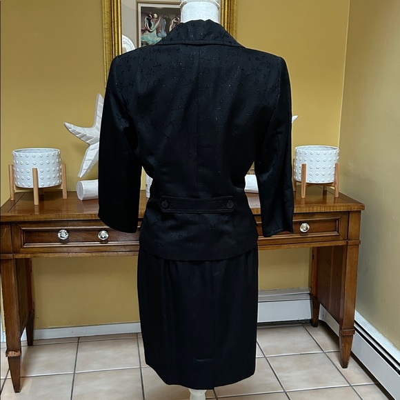 Women’s Vtg 90’s Y2K Office Girl Formal Black Floral Embroidered 2 PC Skirt Set - Picture 9 of 15